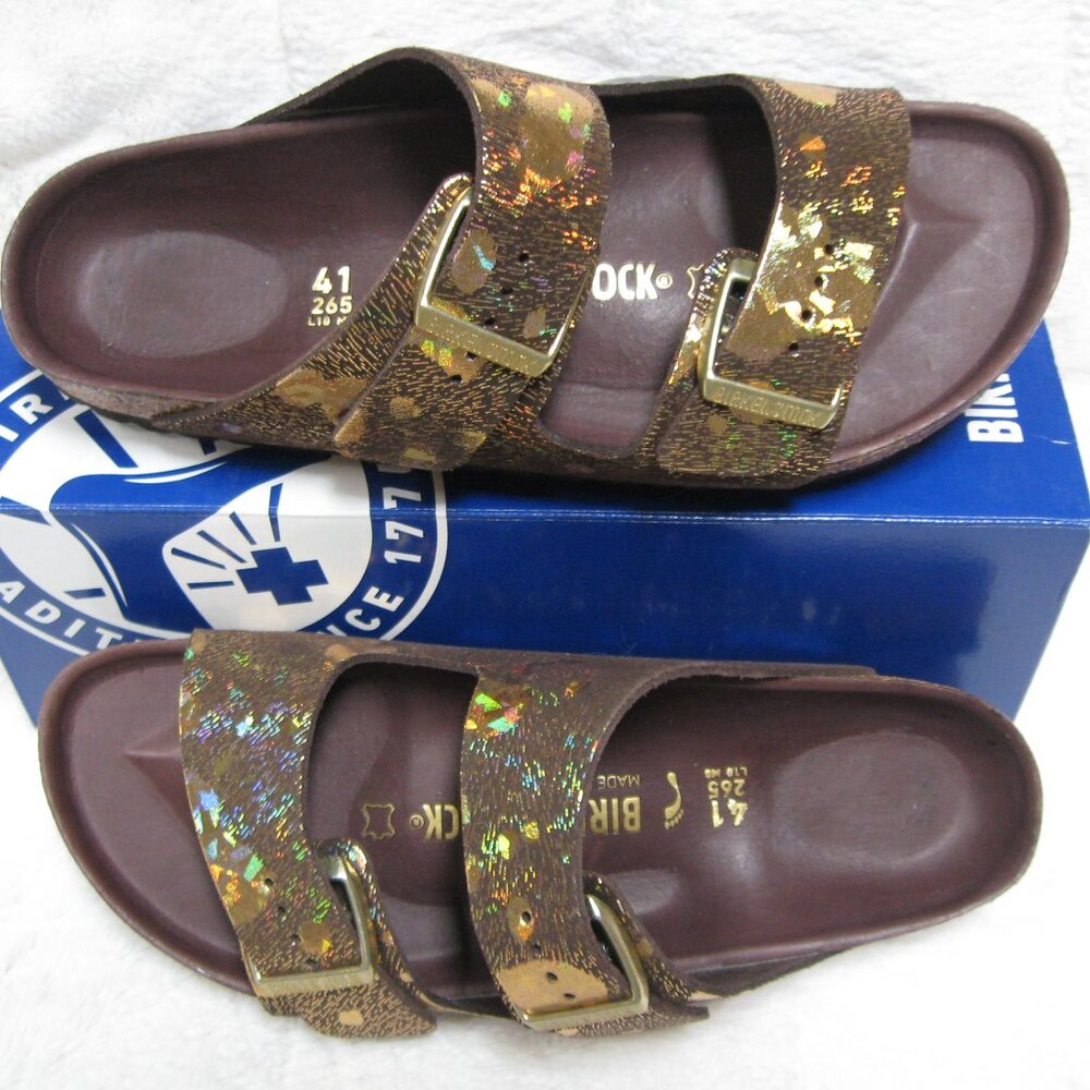 Birkenstock Exquisite ARIZONA LUX Spotted Metallic Brown Leather 41N US W 10 M 8